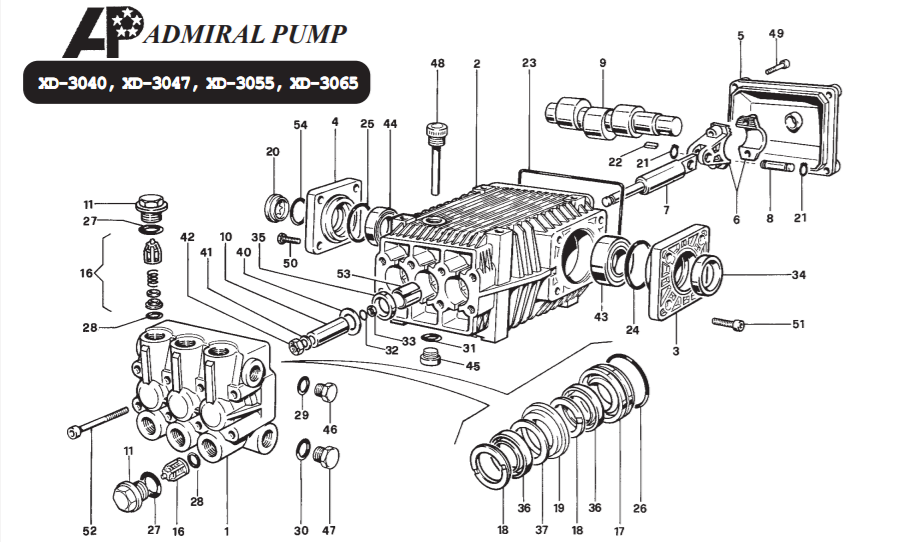 admiral pump xd-3040 xd 3047 xd 3055 xd 3065 pressure washer pump repair parts guide